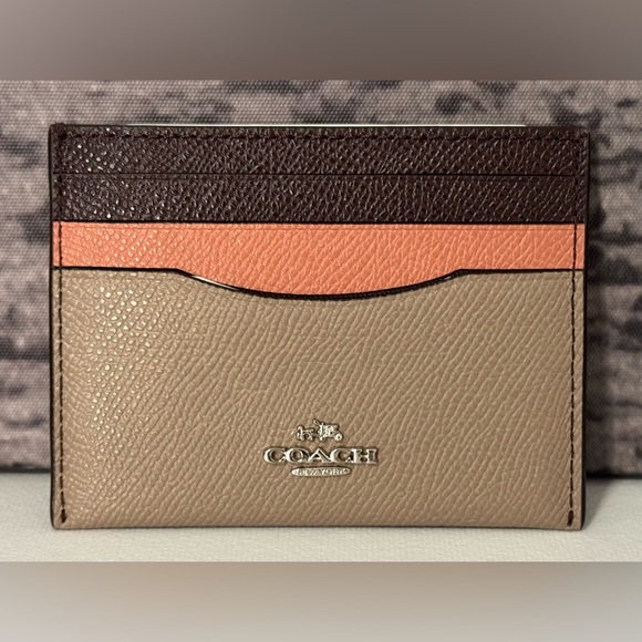 NWT Coach Colorblock Flat Card Case Crossgrain Leather Stone Melon Multi 12070 - Picture 2 of 6
